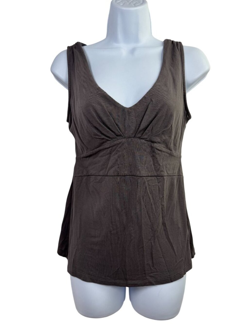 Boden Womens Brown V-Neck Empire Waist Babydoll tank Top Size 6 jersey stretch